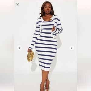 Fashion Nova Christiana Striped Sweater Midi Dress Set-Navy/combo Size 1X (NWOT)